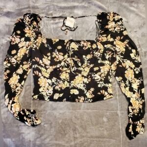 Free People - Black Floral Top